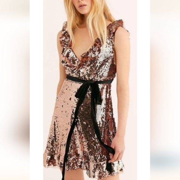 Free People Rose Gold Sequin Tribeca NWT Dress Size 0 - Picture 5 of 14